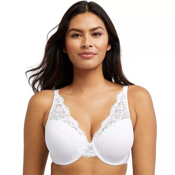 NWT Bali One Smooth U Comfort Stretch Lace Underwire Bra 42D White Lace DF0084 - Picture 1 of 6
